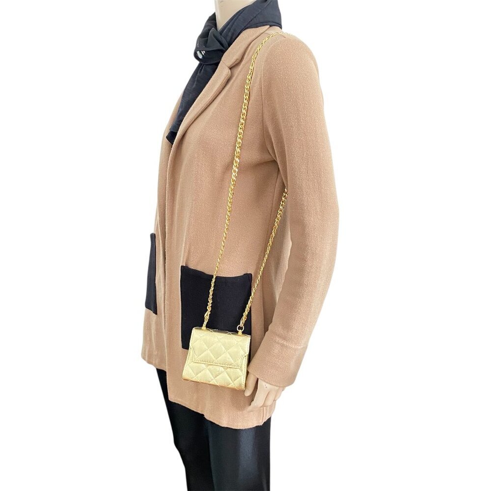 Simard Leather Mini Gold Quilted Metallic Chain Bag - Picture 9 of 15